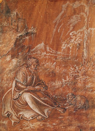 Saint John the Baptist seated in a Mountainous Landscape by Lucas Cranach the Elder